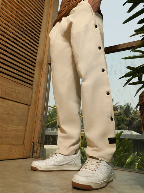 Face Card Side-Snap Straight Trousers