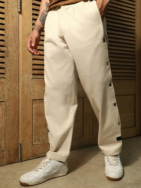 Face Card Side-Snap Straight Trousers
