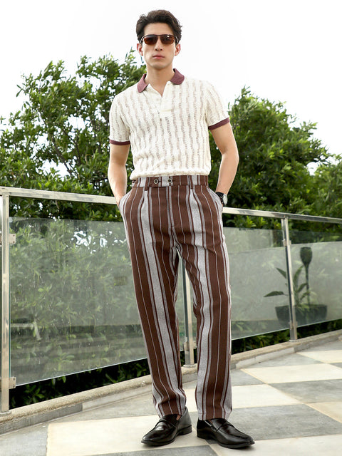 Hookd Brown Striped Trousers