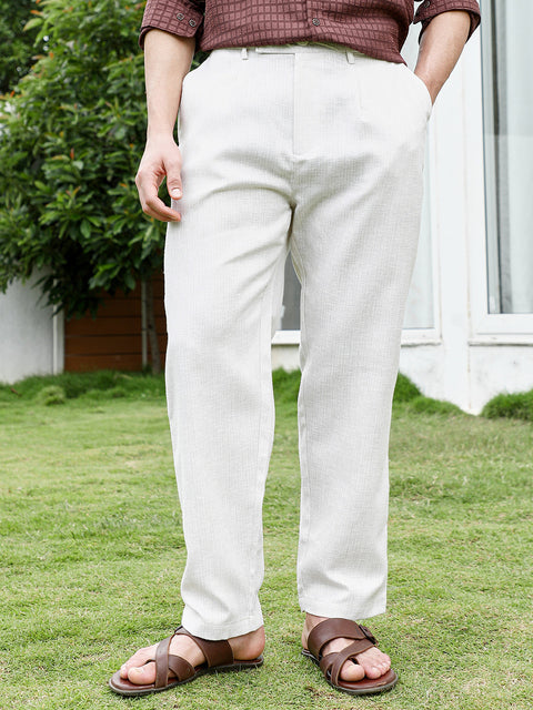 Interim Lightweight - Off White Textured Trousers
