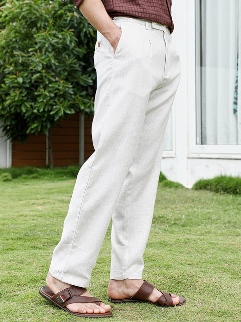 Interim Lightweight - Off White Textured Trousers