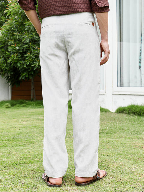 Hookd Lightweight - Off White Textured Trousers