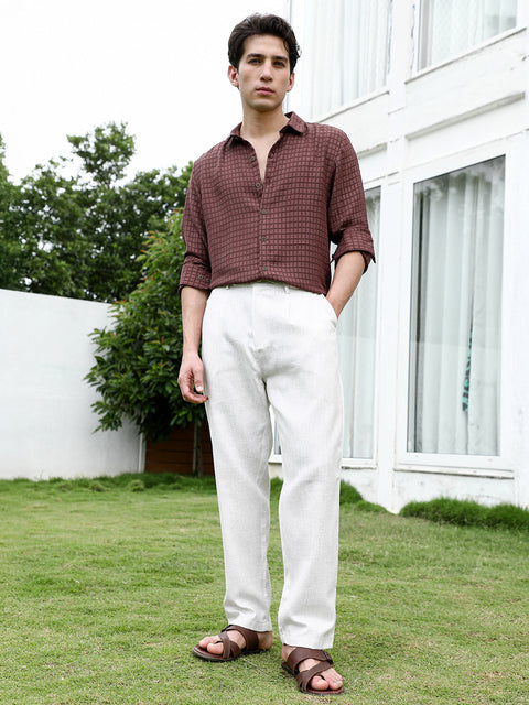 Hookd Lightweight - Off White Textured Trousers