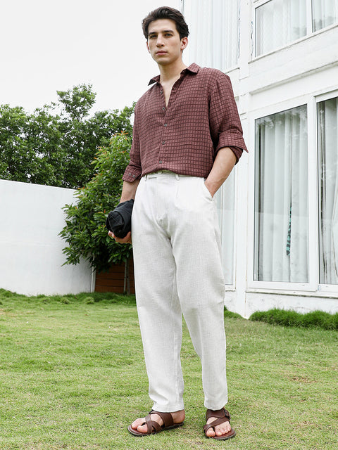 Hookd Lightweight - Off White Textured Trousers