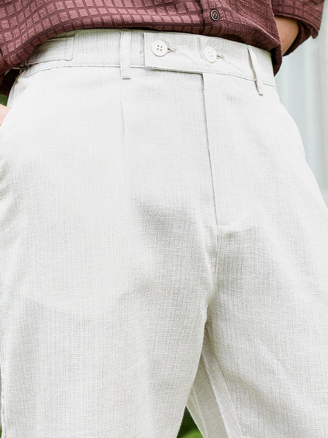 Hookd Lightweight - Off White Textured Trousers
