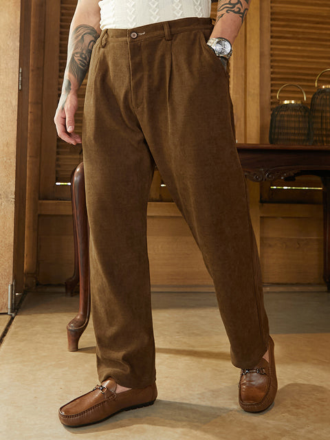 Face Card Corduroy Pleated Trousers