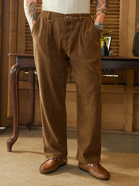 Face Card Corduroy Pleated Trousers