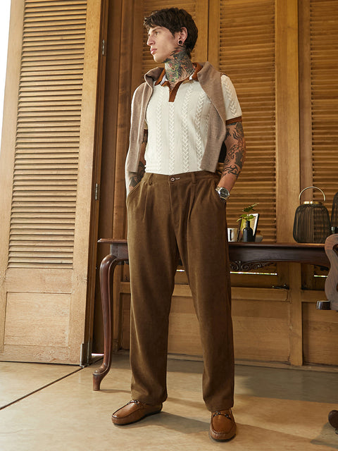 Face Card Corduroy Pleated Trousers