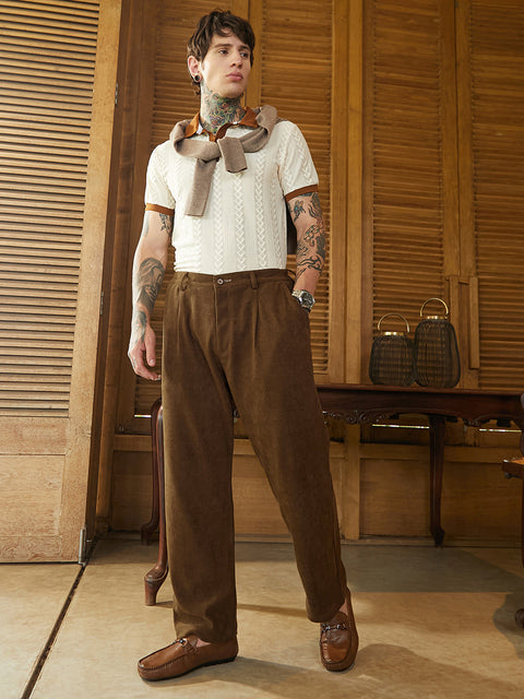 Face Card Corduroy Pleated Trousers