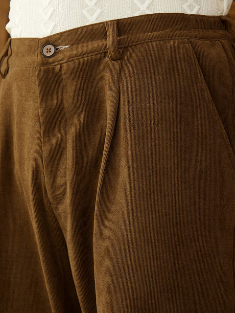 Face Card Corduroy Pleated Trousers