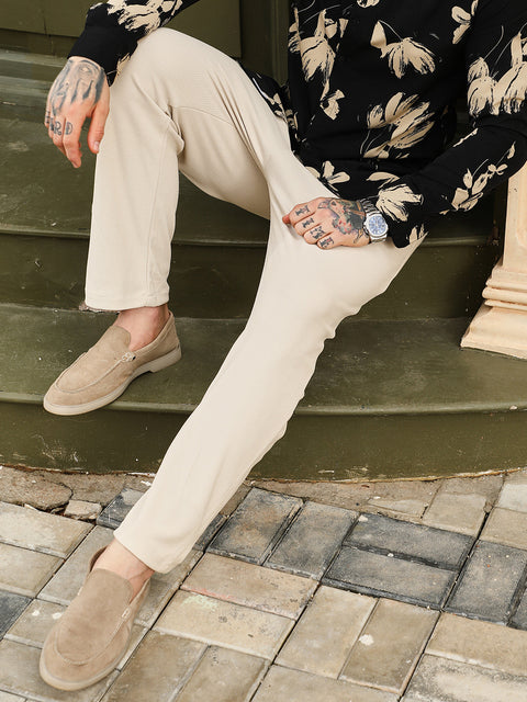 Just Be Textured Extended-Waistband Trousers