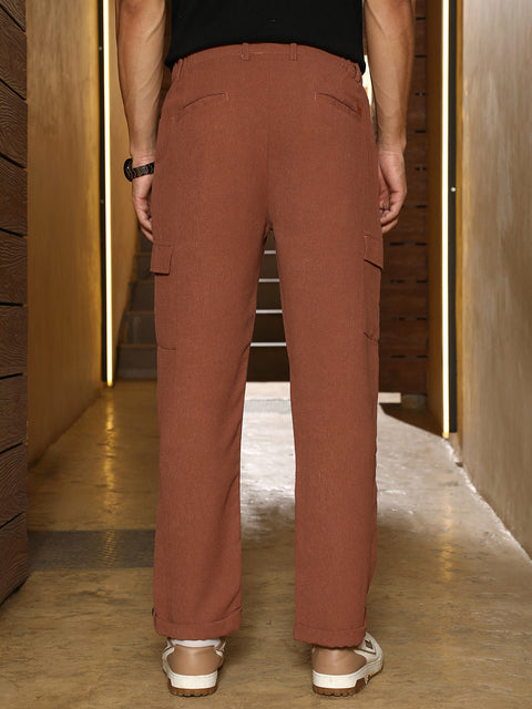 Hooked Pleated-Textured Cargo Trousers