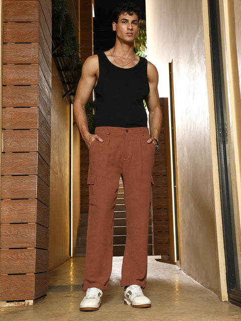 Hooked Pleated-Textured Cargo Trousers