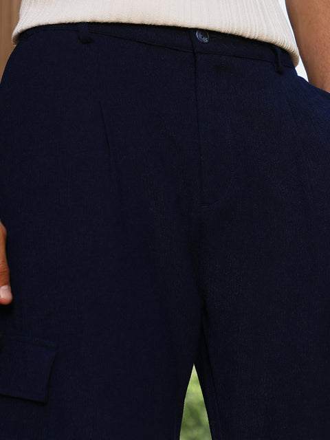 Hooked Pleated-Textured Cargo Trousers
