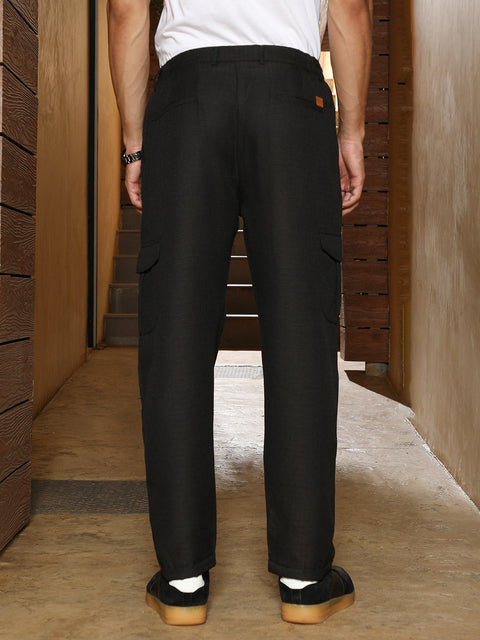 Hooked Pleated-Dobby Cargo Trousers