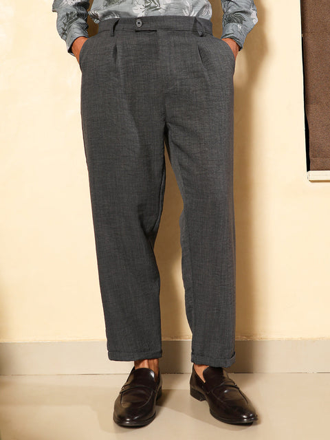 Hooked Pleated-Dobby Tailored Trousers