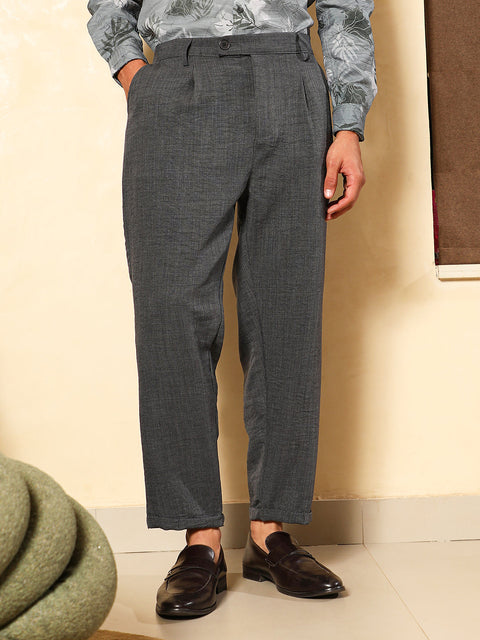 Hooked Pleated-Dobby Tailored Trousers