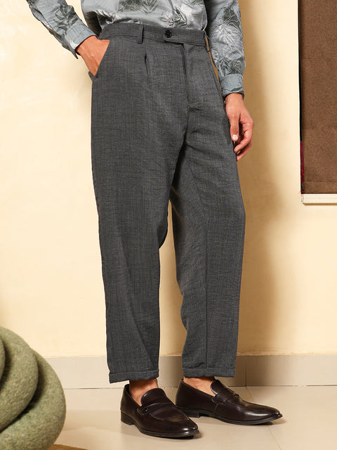 Hooked Pleated-Dobby Tailored Trousers