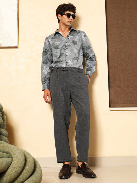 Hooked Pleated-Dobby Tailored Trousers