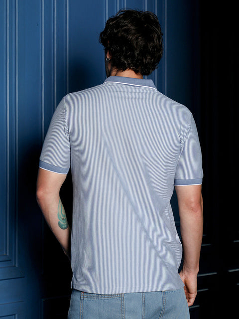 Chaos Jacquard-Striped Polo T-Shirt