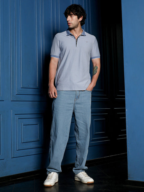 Chaos Jacquard-Striped Polo T-Shirt