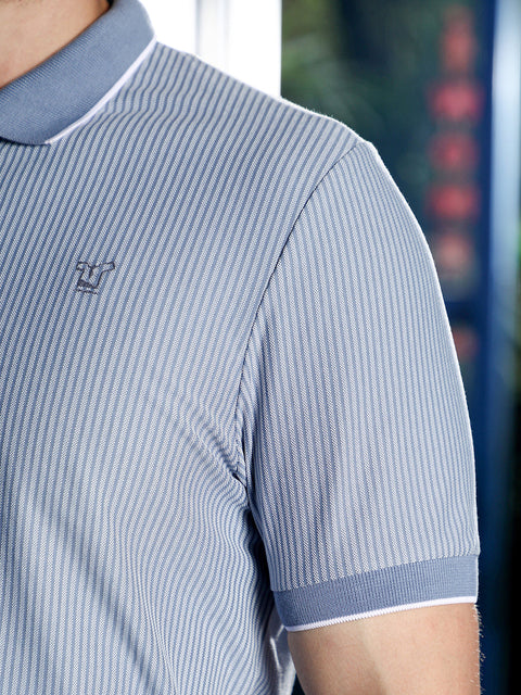 Chaos Jacquard-Striped Polo T-Shirt