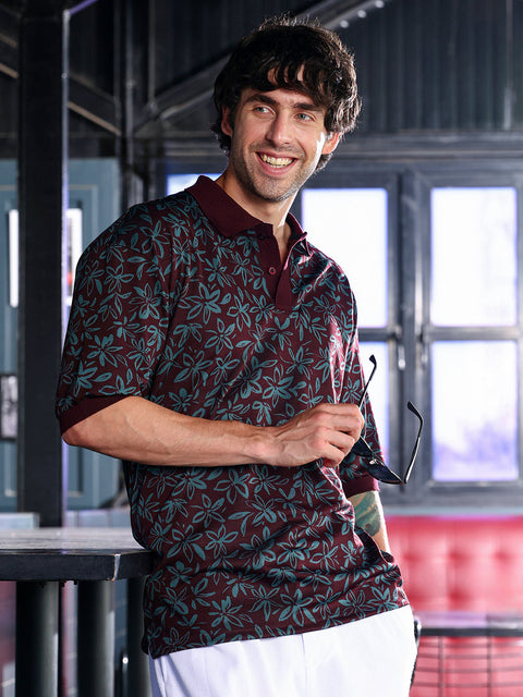 Chaos Floral-Jacquard Polo T-Shirt