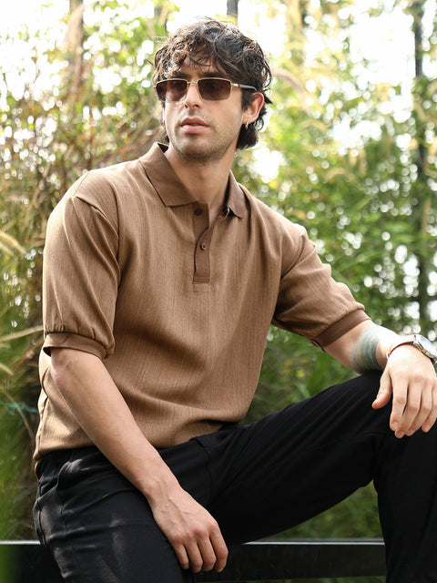 Runway Gods Textured-Knit Polo T-Shirt