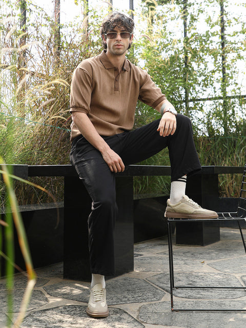 Runway Gods Textured-Knit Polo T-Shirt