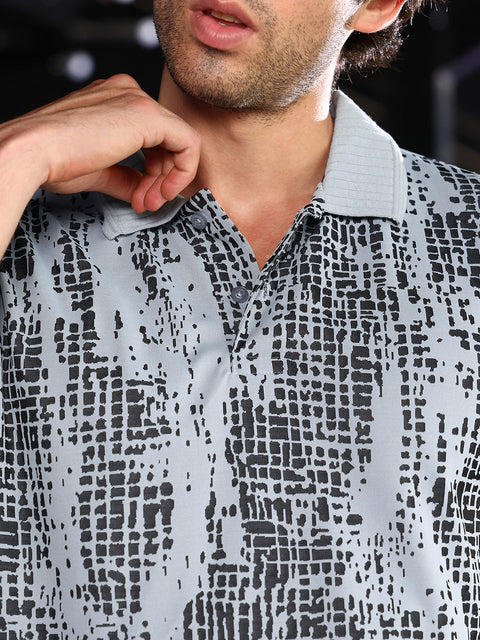 Chaos Abstract-Gravel Print Polo T-Shirt