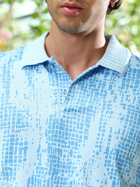 Runway Gods Abstract-Gravel Print Polo T-Shirt