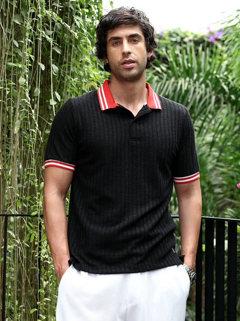 Take 2 Contrast Vine-Tactile Polo T-Shirt