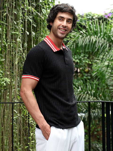 Take 2 Contrast Vine-Tactile Polo T-Shirt