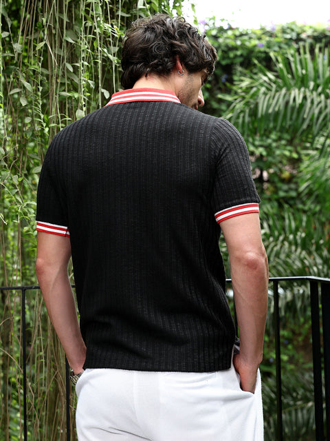 Take 2 Contrast Vine-Tactile Polo T-Shirt