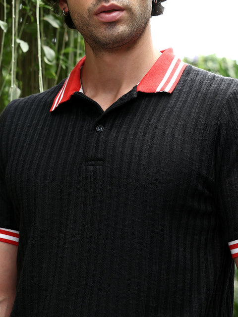 Take 2 Contrast Vine-Tactile Polo T-Shirt