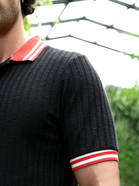 Take 2 Contrast Vine-Tactile Polo T-Shirt