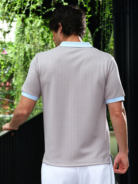 Interim Chevron Panel-Tactile Knit Polo T-Shirt