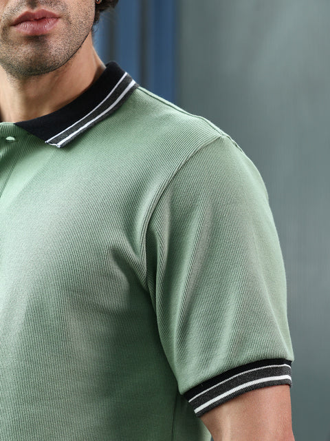 Take 2 Contrast-Lined Ribbed Polo T-Shirt