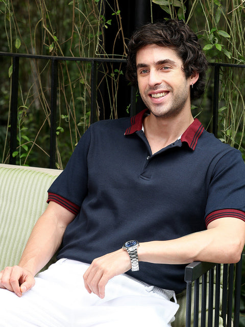 Take 2 Contrast-Lined Ribbed Polo T-Shirt