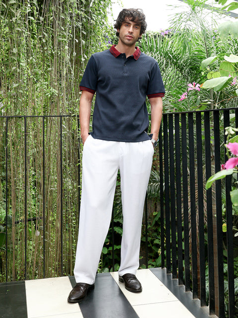 Take 2 Contrast-Lined Ribbed Polo T-Shirt