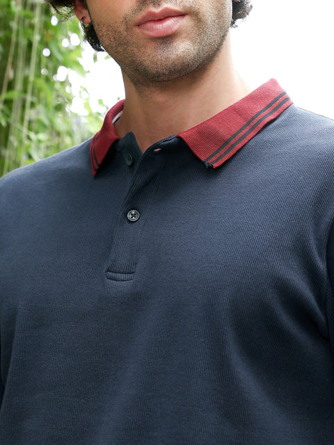 Take 2 Contrast-Lined Ribbed Polo T-Shirt