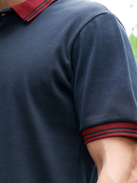 Take 2 Contrast-Lined Ribbed Polo T-Shirt
