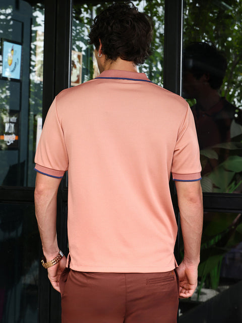 Interim Contrast-Lined Ribbed Polo T-Shirt