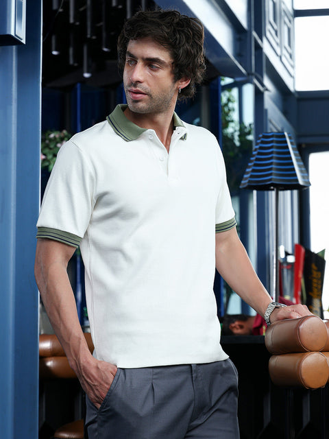 Take Two Men T-Shirt Contrast-Lined Ribbed Polo T-Shirt
