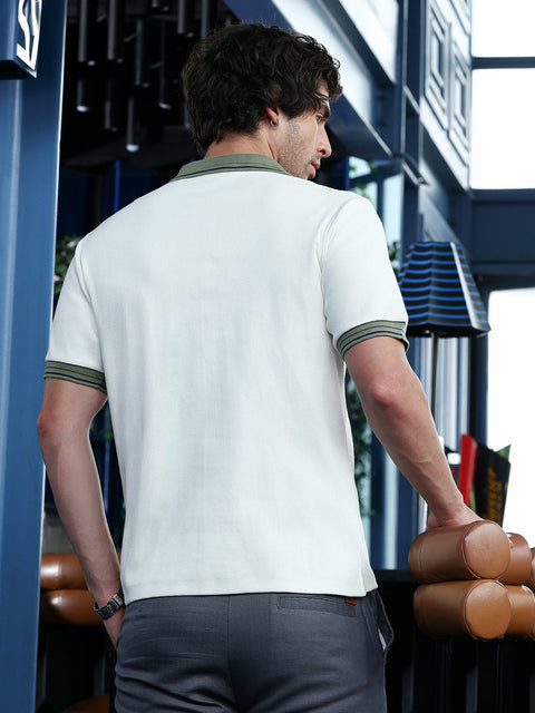 Take Two Men T-Shirt Contrast-Lined Ribbed Polo T-Shirt