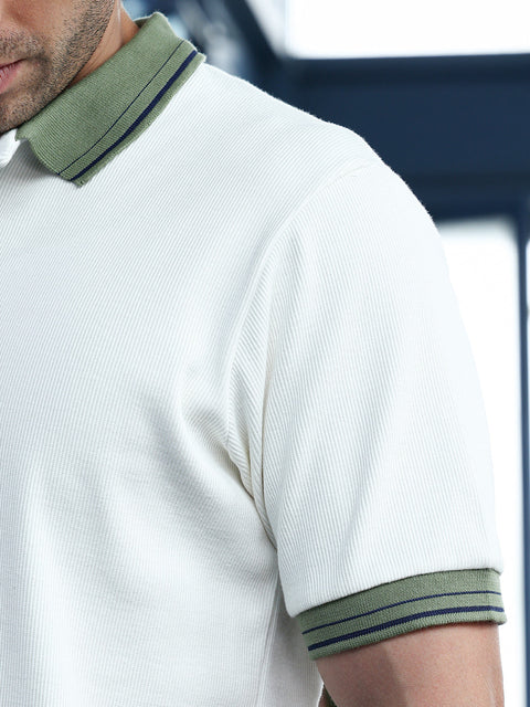Take Two Men T-Shirt Contrast-Lined Ribbed Polo T-Shirt