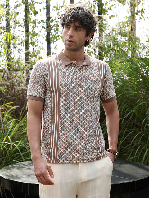 Runway Gods Gradient-Geometric Jacquard Polo T-Shirt