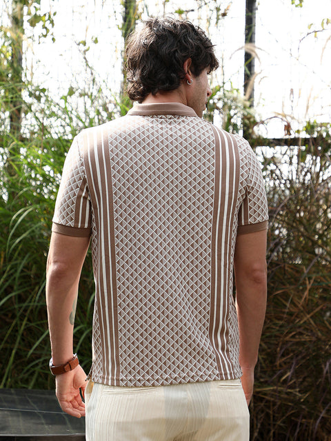 Runway Gods Gradient-Geometric Jacquard Polo T-Shirt