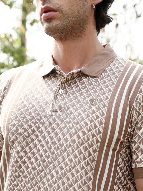 Runway Gods Gradient-Geometric Jacquard Polo T-Shirt