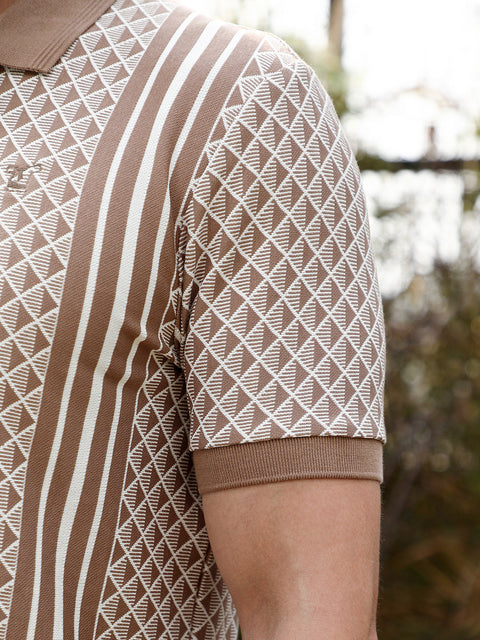 Runway Gods Gradient-Geometric Jacquard Polo T-Shirt